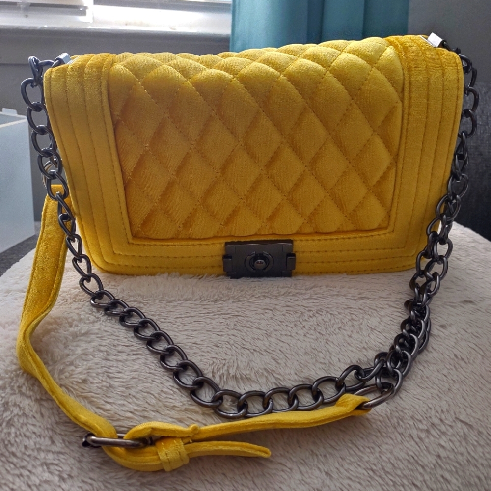 Velvet Yellow Quilt Handbag